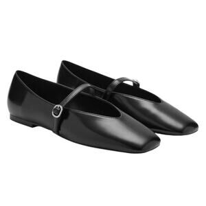 Mango Jewel Strap Glossy Mary Jane Ballet Flats Black Women Size 39/ 8.5